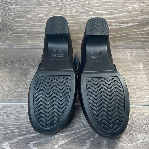 Crocs Sarah Black Rubber Women’s Sz 7 Slip On Buckle Strap Heeled Clogs Mules - Picture 7 of 11